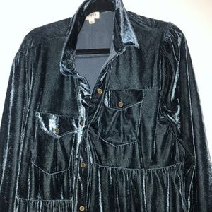 Tiered velvet long sleeve dress.